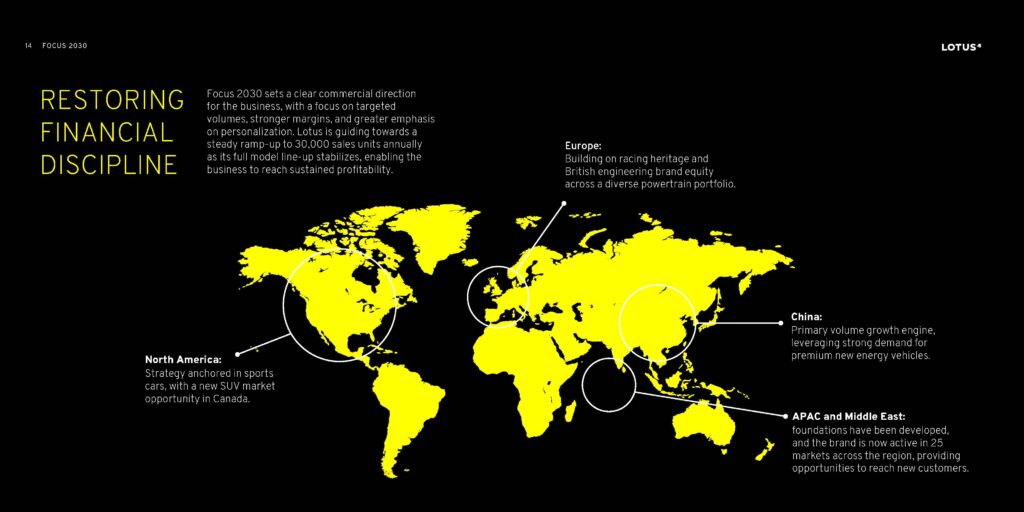 Focus 2030: the full Lotus strategy deck (May 2026) 16 World map showing Lotus regional strategy across China Europe North America APAC and Middle East